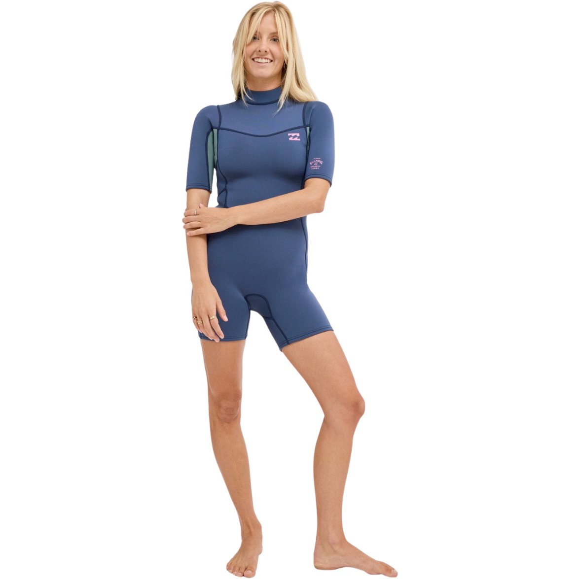 2026 Billabong Womens Synergy 2mm Back Zip Shorty Våddragt ABJW500116 - Stormy Blue